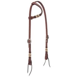 Weaver Leather Weaver Basketweave Bridle Leather Flat Sliding Ear Headstall With Rawhide Accents