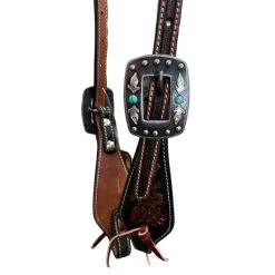 Professional's Choice One-Ear Floral Turquoise Feather Headstall -Equestrian Supplies 3P1018 3